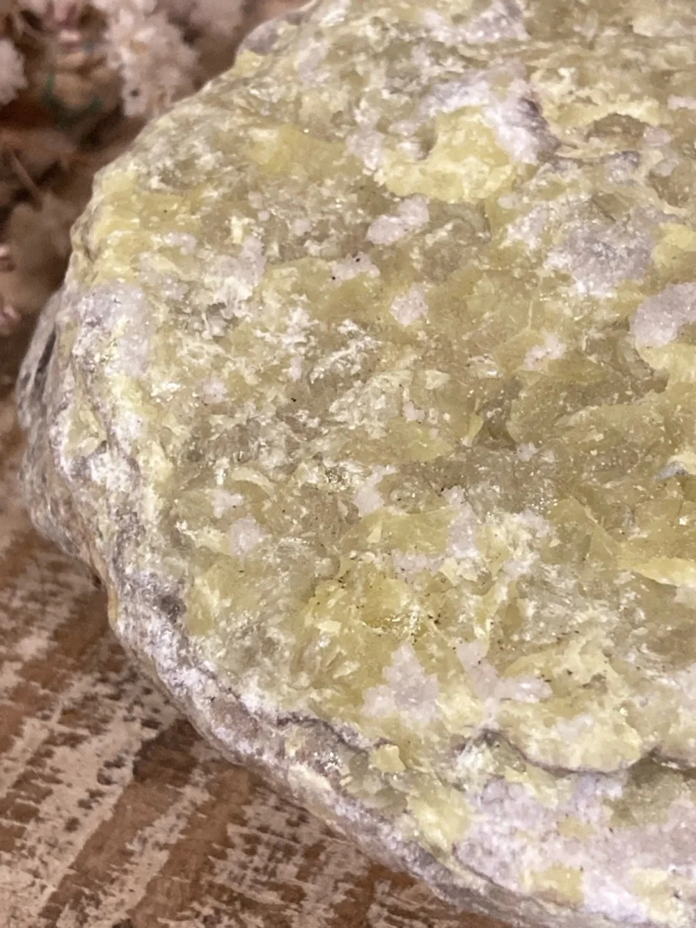 Yellow Rock with Crystals Sulfur Smell 3.5” Across